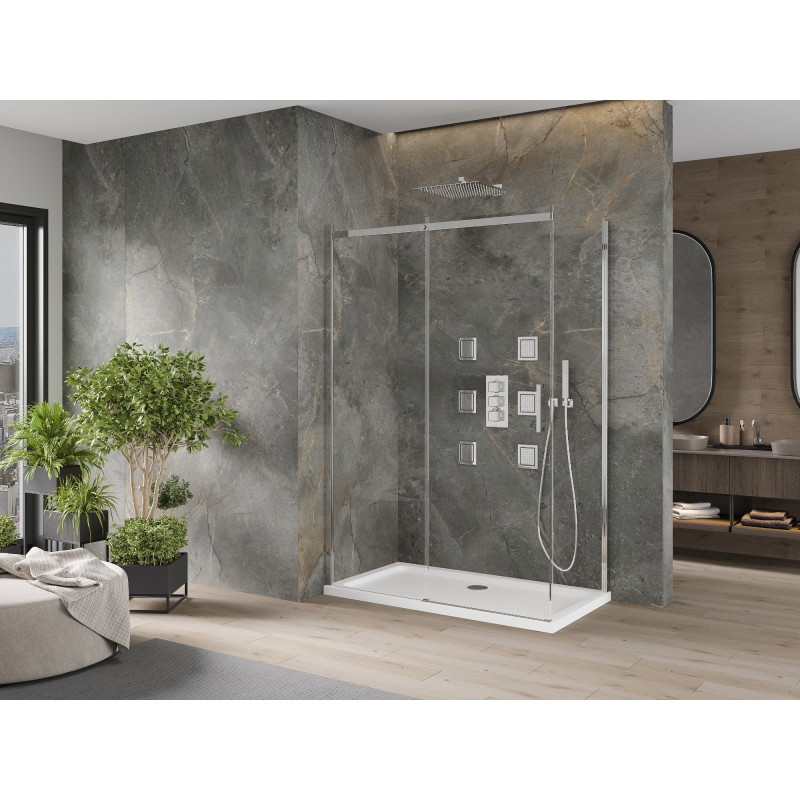Mexen Omega kabina prysznicowa rozsuwana 140 x 70 cm, transparent, chrom + brodzik Flat - 825-140-070-01-00-4010