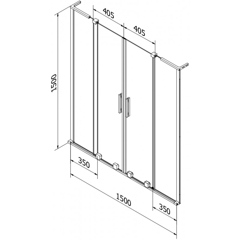 Mexen Velar L Duo parawan nawannowy 2-skrzydłowy rozsuwany 150 x 150 cm, transparent, miedź szczotkowana - 896-150-003-02-65
