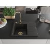 Mexen Ben zlewozmywak granitowy 1-komorowy z ociekaczem lewy 600 x 500 mm, czarny/złoty metalik, syfon złoty - 6522605000-75-G