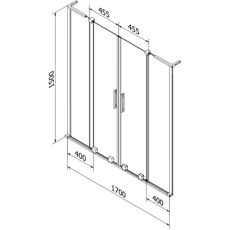 Mexen Velar L Duo parawan nawannowy 2-skrzydłowy rozsuwany 170 x 150 cm, szron, złoty - 896-170-003-32-50