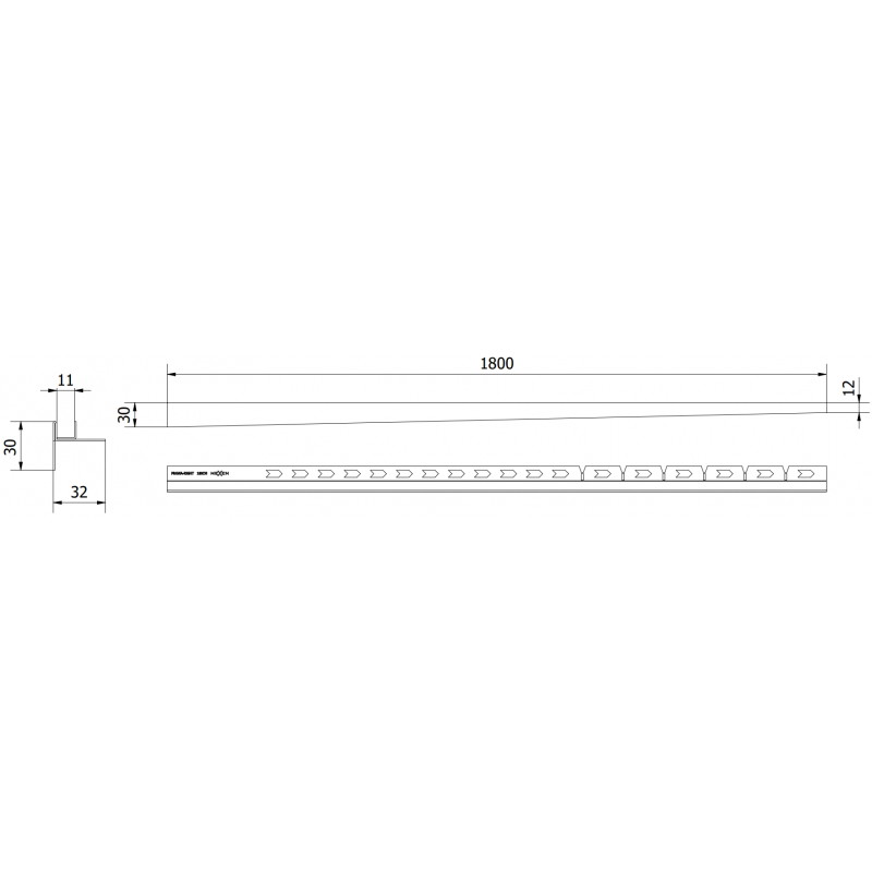 Mexen Line-B listwa spadkowa do szkła 180 cm prawa, złota szczotka - 185504180R