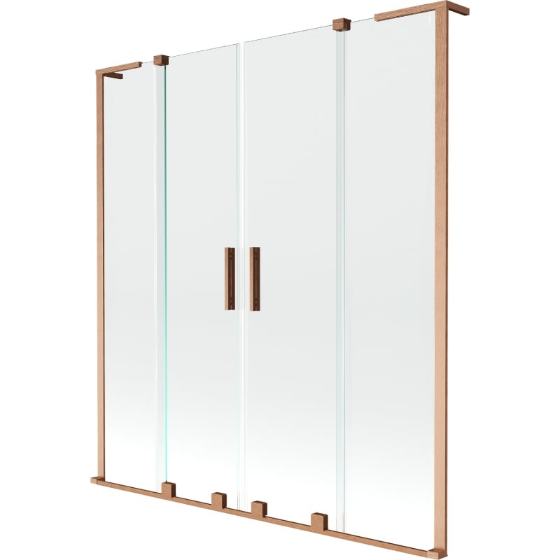 Mexen Velar L Duo parawan nawannowy 2-skrzydłowy rozsuwany 140 x 150 cm, transparent, miedź szczotkowana - 896-140-003-02-65