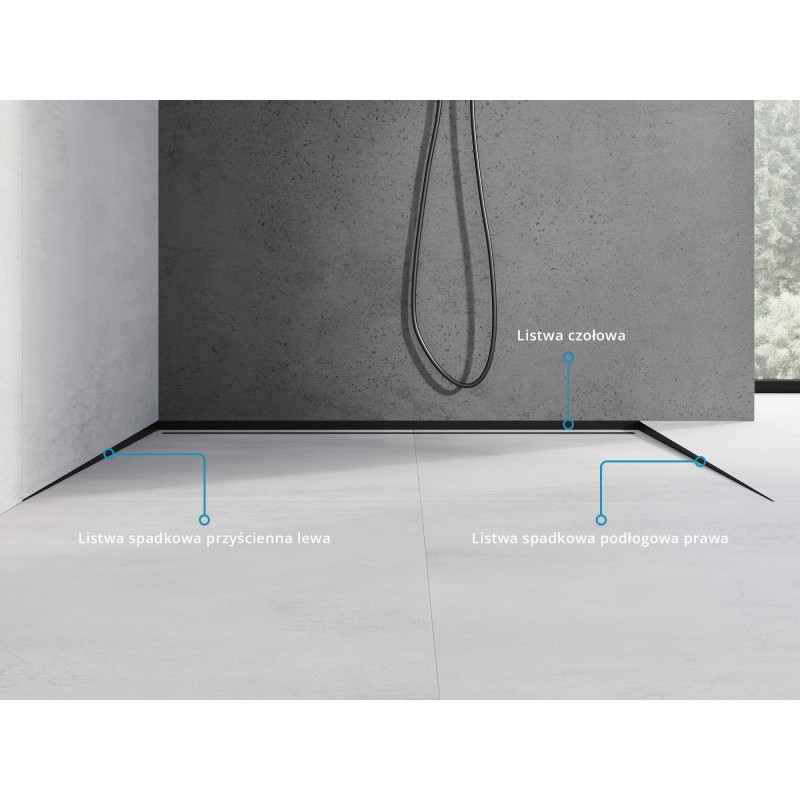 Mexen Line-B listwa spadkowa podłogowa 180 cm prawa, czarna - 187001180R