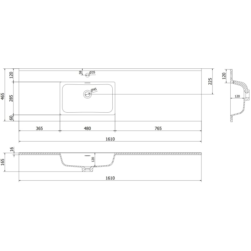 Mexen Otis umywalka wpuszczana w blat lewa 161 x 46,5 cm, biała mat - 25181601L