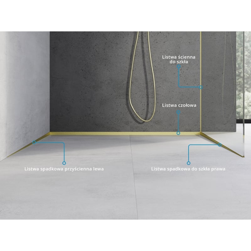 Mexen Line-B listwa spadkowa do szkła 120 cm prawa, złota szczotka - 185504120R