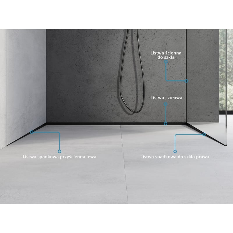 Mexen Line-B listwa spadkowa do szkła 120 cm prawa, czarna - 187004120R