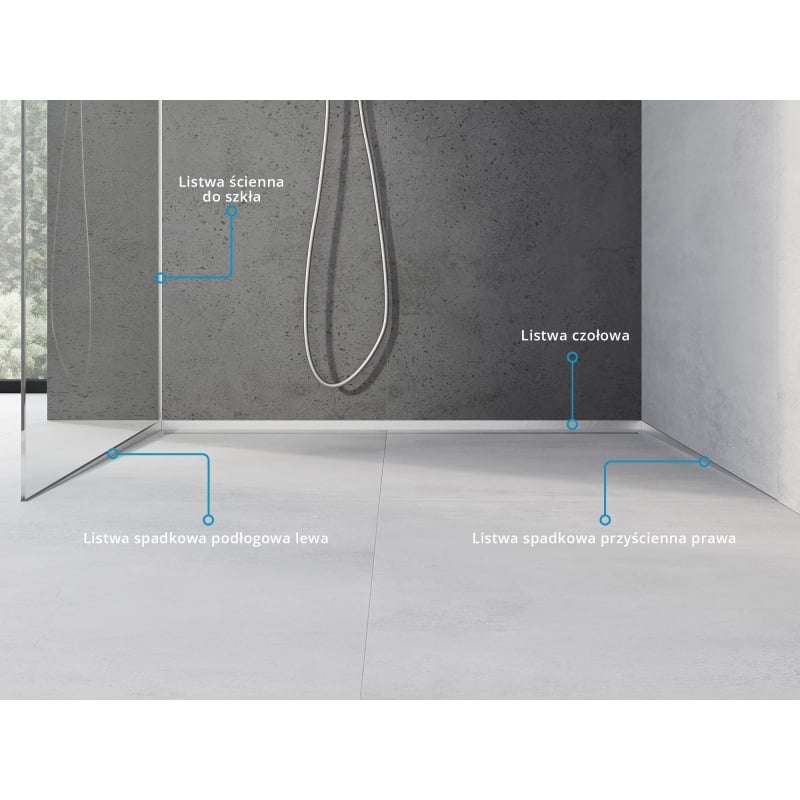 Mexen Line-B listwa spadkowa do szkła 180 cm lewa, inox - 181004180L