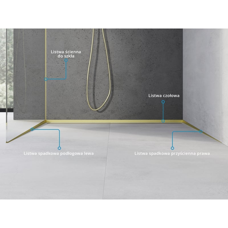 Mexen Line-B listwa spadkowa do szkła 180 cm lewa, złota szczotka - 185504180L