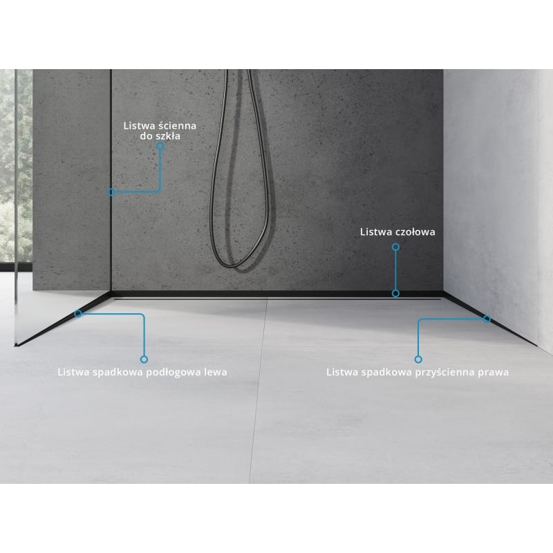 Mexen Line-B listwa spadkowa do szkła 120 cm lewa, czarna - 187004120L