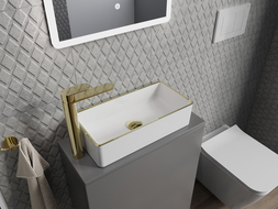 Mexen Nadia umywalka nablatowa 46 x 23 cm, biała/złota rant - 21614605