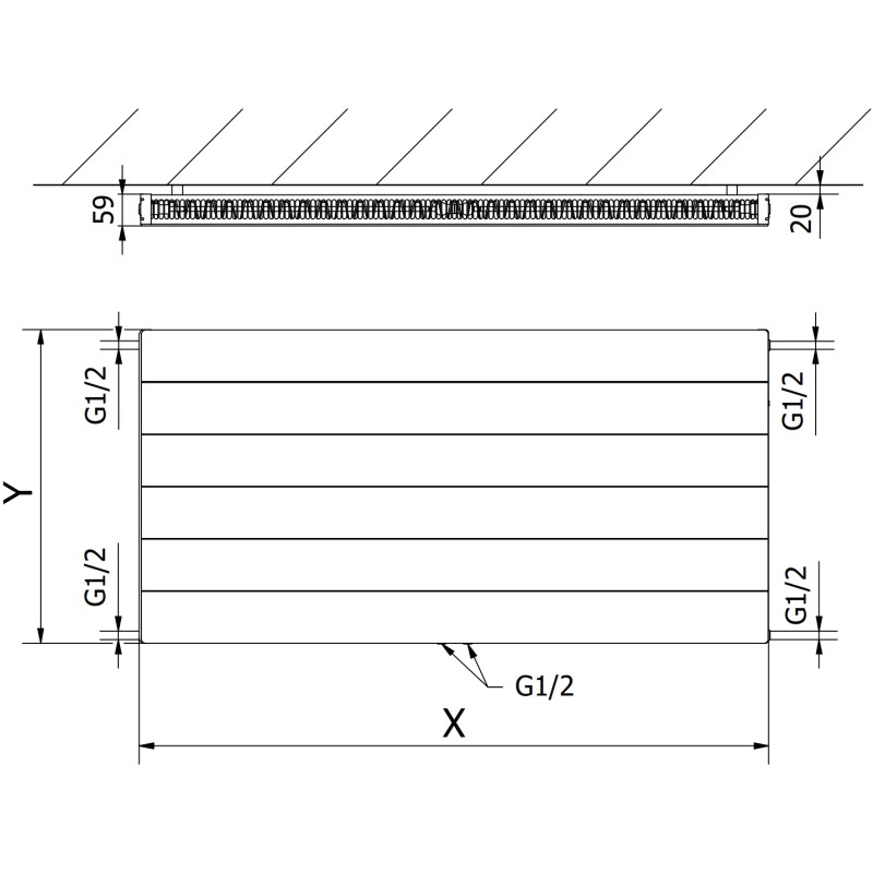 Mexen Line CCL11 grzejnik płytowy 900 x 1800 mm, podłączenie dolne środkowe, 1963 W, biały - W6C11L-090-180-00