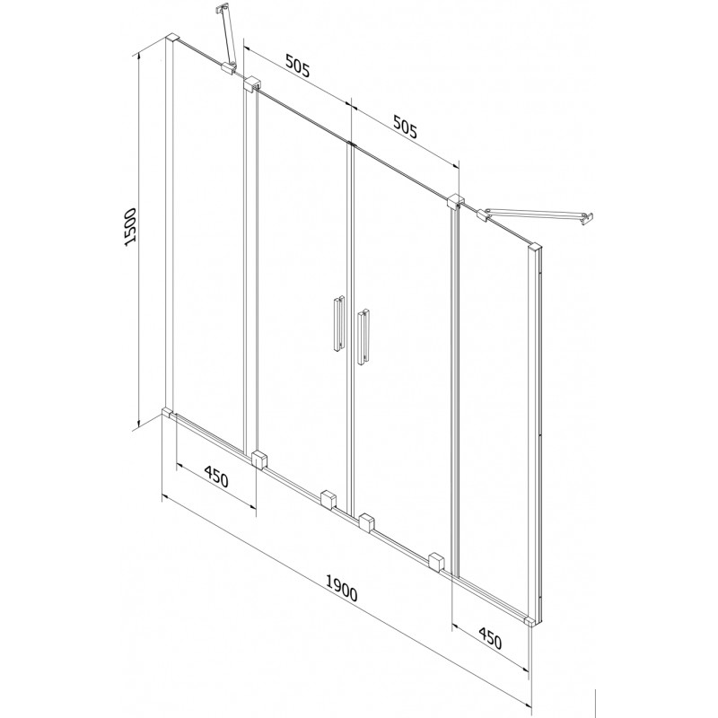 Mexen Velar Duo parawan nawannowy 2-skrzydłowy rozsuwany 190 x 150 cm, szron, różowe złoto - 896-190-000-32-60