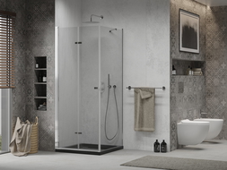 Mexen Lima kabina prysznicowa składana 80 x 80 cm, transparent, chrom + brodzik Flat, czarny - 856-080-080-01-00-4070