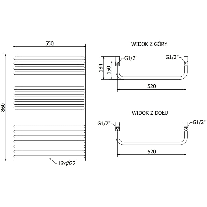 Mexen Apollo grzejnik łazienkowy 860 x 550 mm, 481 W, biały - W117-0860-550-00-20