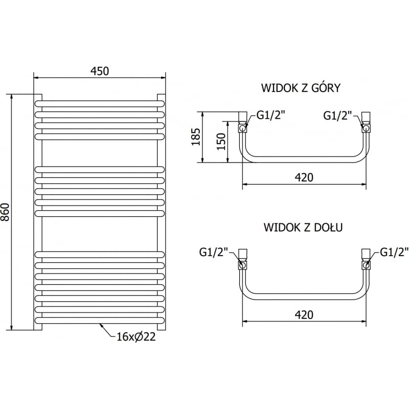 Mexen Apollo grzejnik łazienkowy 860 x 450 mm, 424 W, czarny - W117-0860-450-00-70