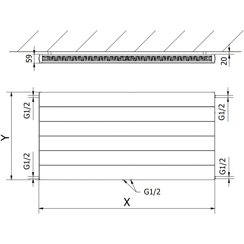 Mexen Line CCL11 grzejnik płytowy 400 x 400 mm, podłączenie dolne środkowe, 222 W, antracyt - W6C11L-040-040-66