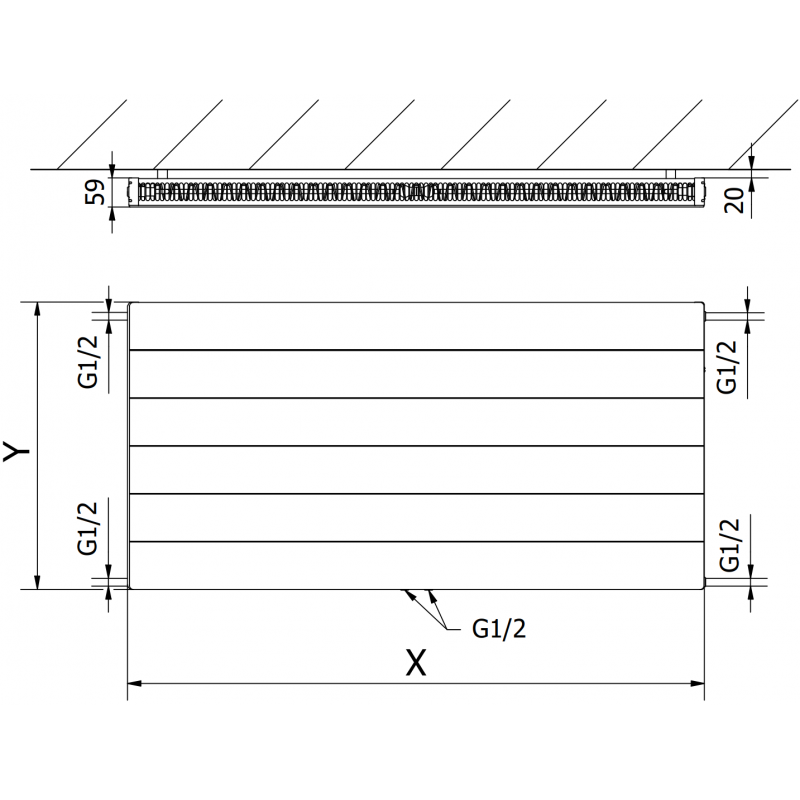 Mexen Line CCL11 grzejnik płytowy 400 x 1000 mm, podłączenie dolne środkowe, 555 W, antracyt - W6C11L-040-100-66