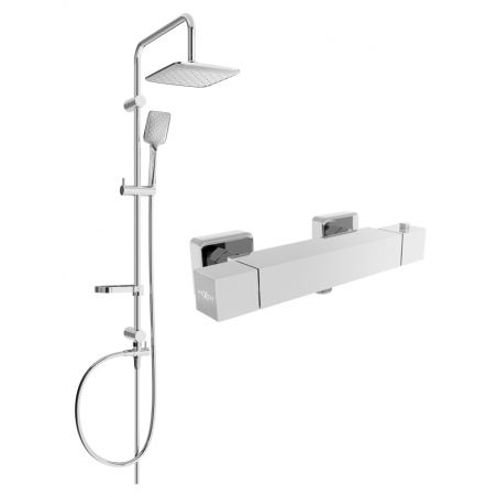 Mexen Sven zestaw prysznicowy natynkowy z deszczownicą i baterią prysznicową termostatyczną Cube, chrom - 77200262-00