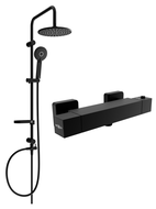 Mexen Carl zestaw prysznicowy natynkowy z deszczownicą i baterią prysznicową termostatyczną Cube, czarny - 77200240-70