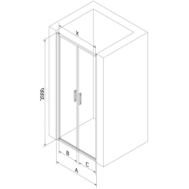 Mexen Exo drzwi prysznicowe podwójne uchylne 90 cm, transparent, czarne - 814-090-000-70-00