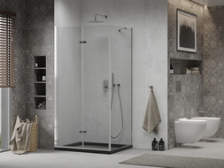 Mexen Lima kabina prysznicowa składana 100 x 90 cm, transparent, chrom + brodzik Flat, czarny - 856-100-090-01-00-4070