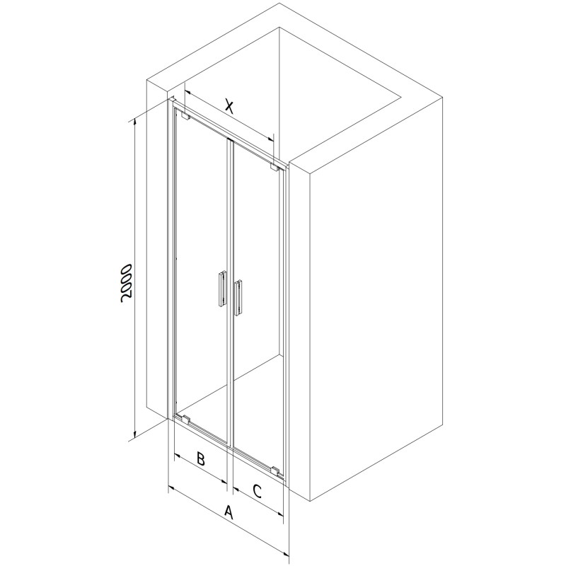 Mexen Exo-BR Duo drzwi prysznicowe podwójne uchylne 90 cm, transparent, czarne - 8182-090-000-70-00