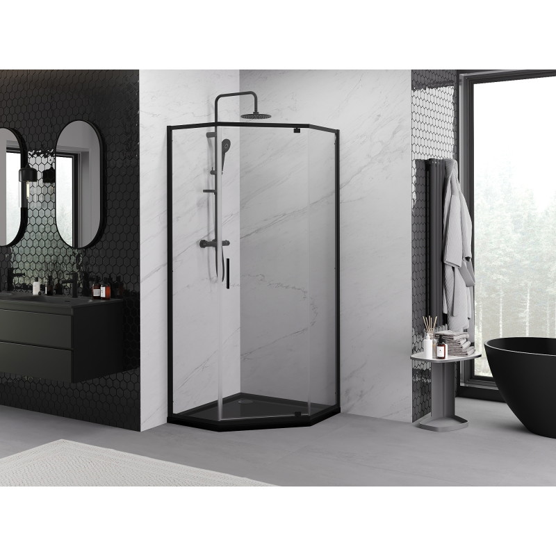 Mexen Exo-R kabina prysznicowa pięciokątna uchylna 100 x 100 cm, transparent, czarna - 812-100-100-70-00