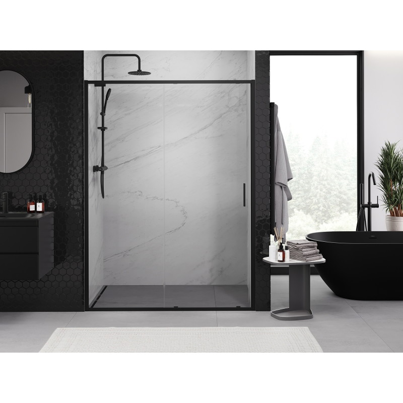 Mexen Exo-S drzwi prysznicowe rozsuwane 130 cm, transparent, czarne - 8151-130-000-70-00
