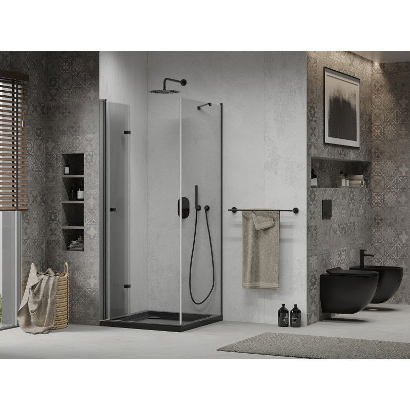 Mexen Lima kabina prysznicowa składana 80 x 80 cm, transparent, czarna + brodzik Flat, czarny - 856-080-080-70-00-4070B