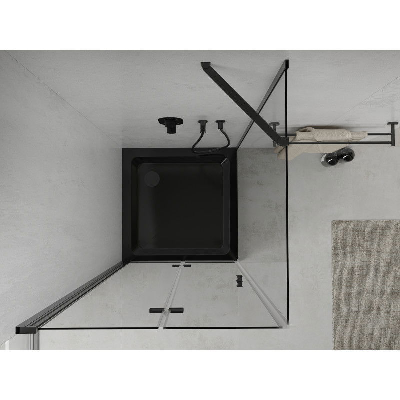 Mexen Lima kabina prysznicowa składana 80 x 80 cm, transparent, czarna + brodzik Flat, czarny - 856-080-080-70-00-4070B