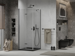 Mexen Lima kabina prysznicowa składana 90 x 90 cm, transparent, czarna + brodzik Flat, czarny - 856-090-090-70-00-4070B