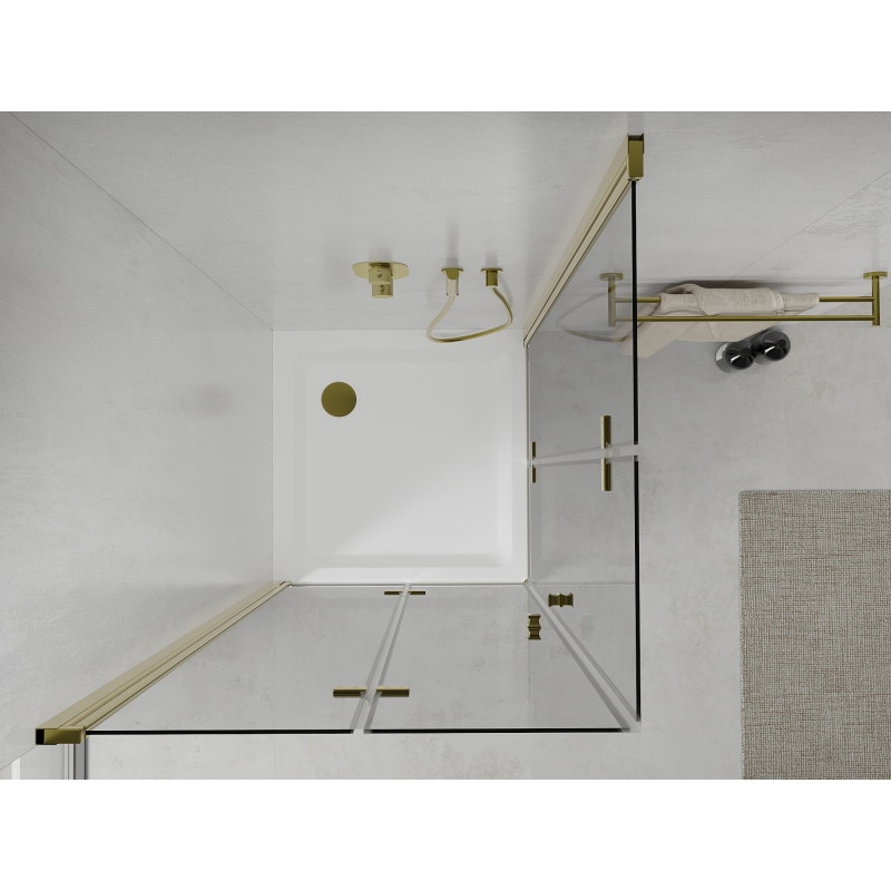 Mexen Lima Duo kabina prysznicowa składana 80 x 80 cm, transparent, złota + brodzik Flat - 856-080-080-50-02-4010G