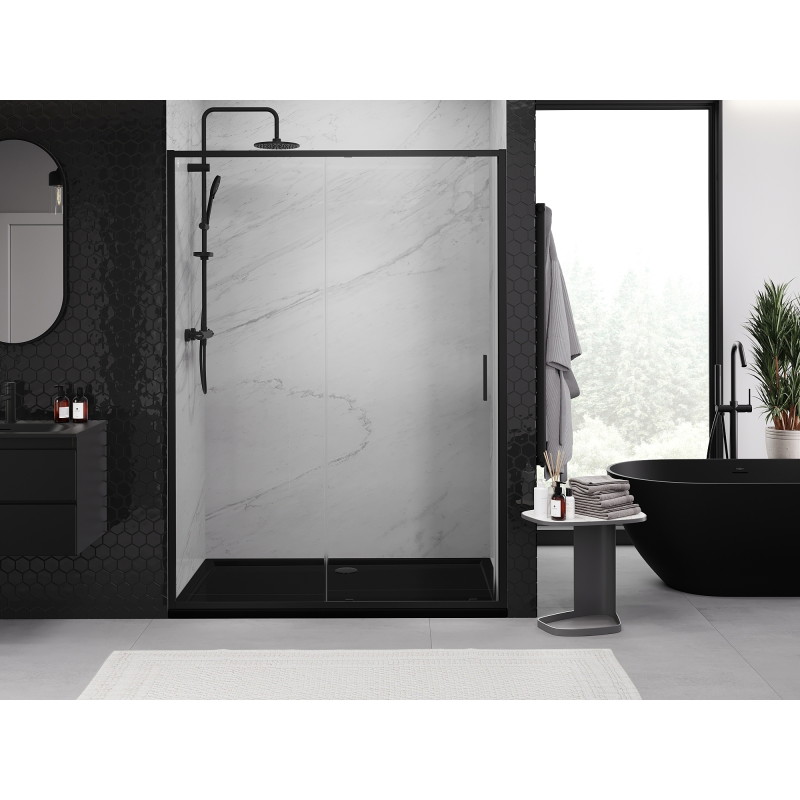 Mexen Exo-S drzwi prysznicowe rozsuwane 155 cm, transparent, czarne - 8151-155-000-70-00