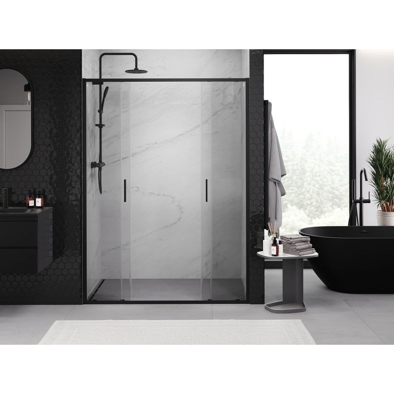 Mexen Exo-S Duo drzwi prysznicowe podwójne rozsuwane 130 cm, transparent, czarne - 8152-130-000-70-00
