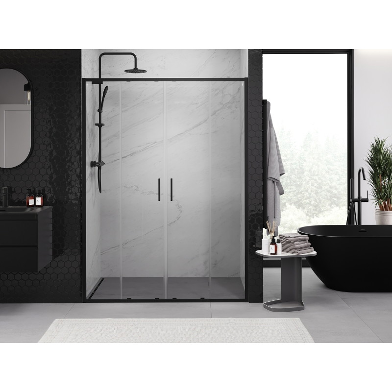 Mexen Exo-S Duo drzwi prysznicowe podwójne rozsuwane 140 cm, transparent, czarne - 8152-140-000-70-00
