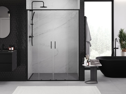 Mexen Exo-S Duo drzwi prysznicowe podwójne rozsuwane 140 cm, transparent, czarne - 8152-140-000-70-00