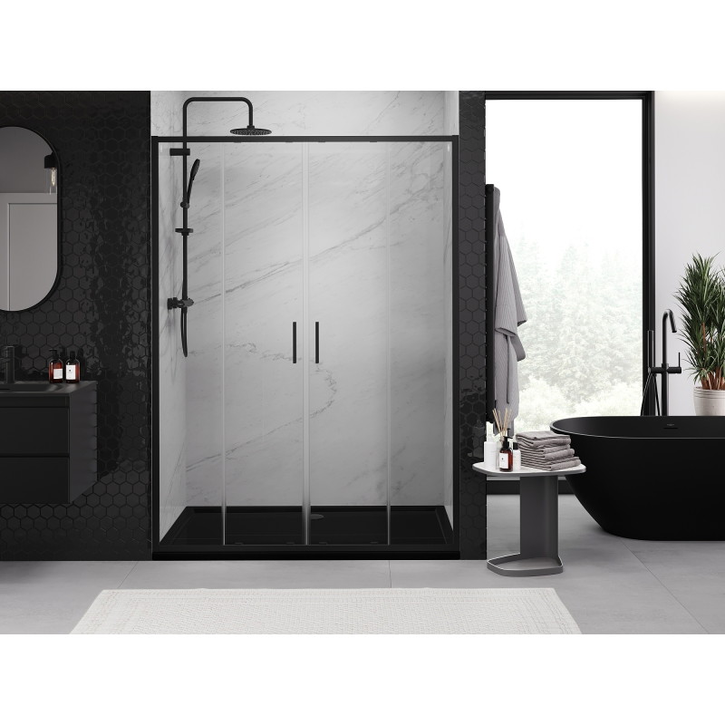 Mexen Exo-S Duo drzwi prysznicowe podwójne rozsuwane 140 cm, transparent, czarne - 8152-140-000-70-00