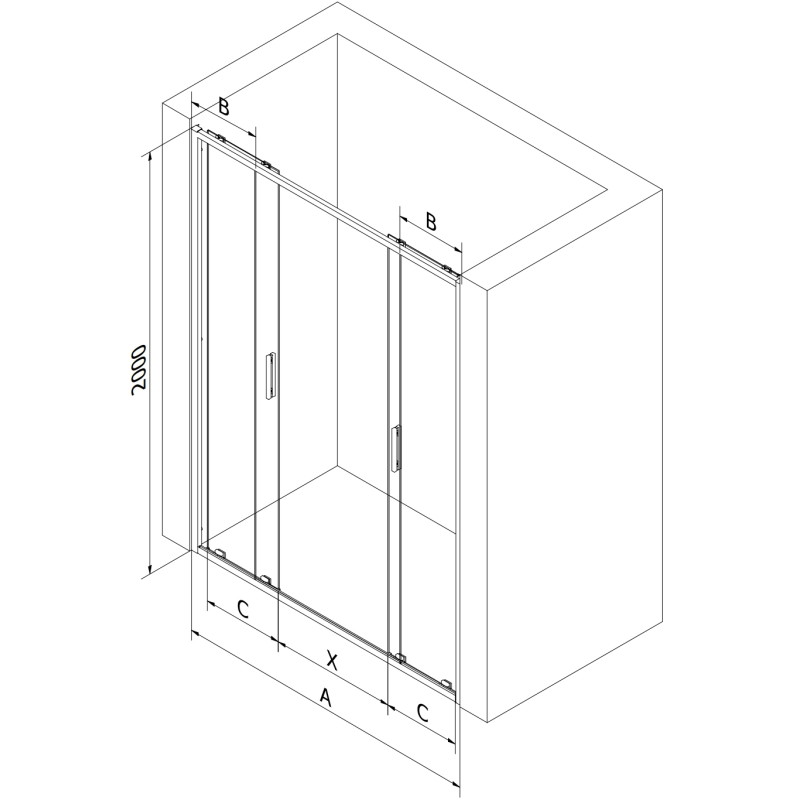 Mexen Exo-S Duo drzwi prysznicowe podwójne rozsuwane 140 cm, transparent, czarne - 8152-140-000-70-00