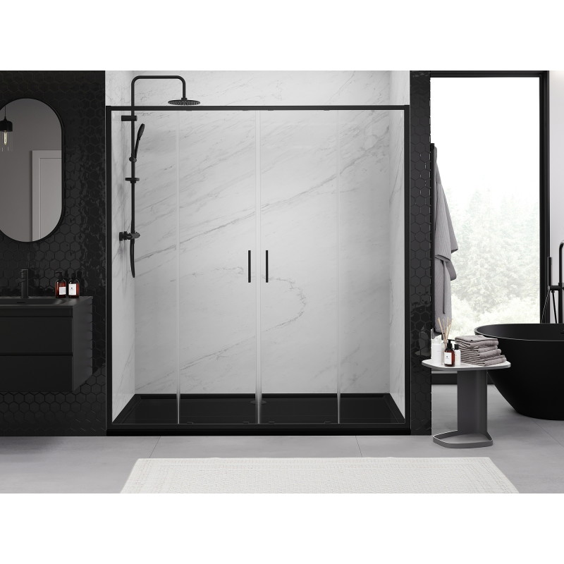 Mexen Exo-S Duo drzwi prysznicowe podwójne rozsuwane 170 cm, transparent, czarne - 8152-170-000-70-00