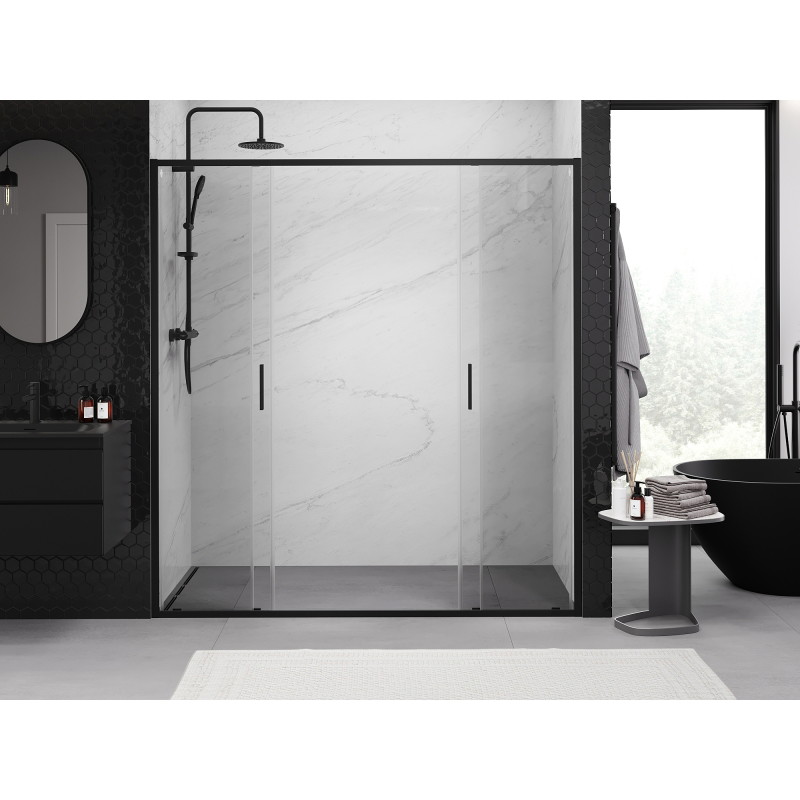 Mexen Exo-S Duo drzwi prysznicowe podwójne rozsuwane 170 cm, transparent, czarne - 8152-170-000-70-00