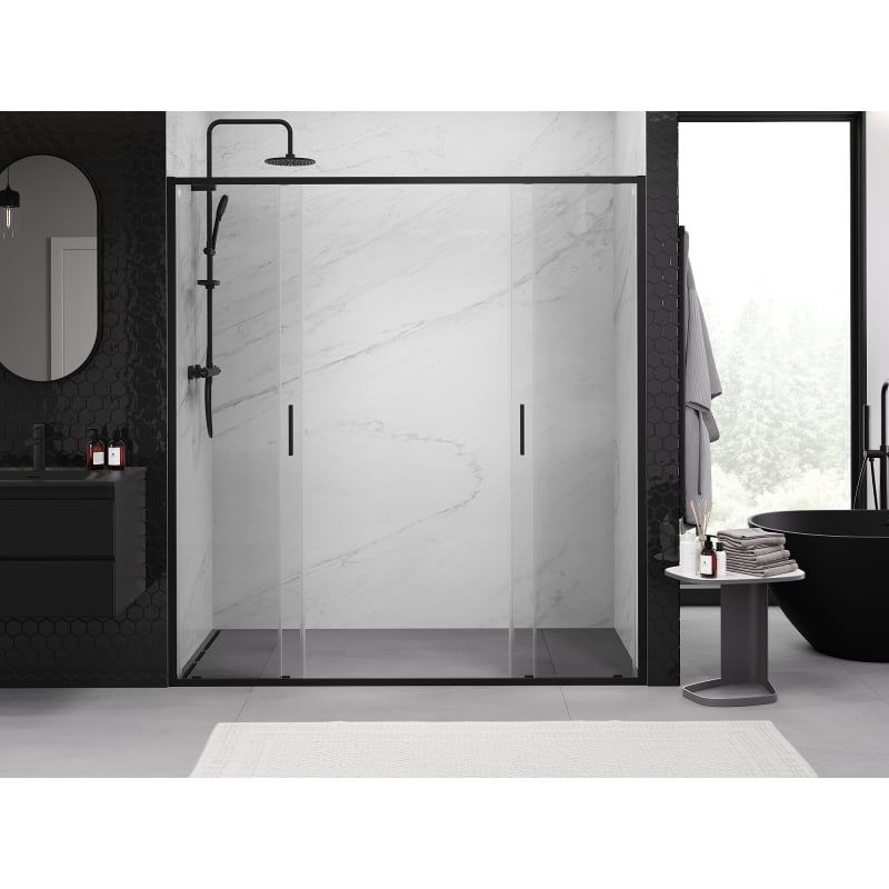 Mexen Exo drzwi prysznicowe podwójne rozsuwane 200 cm, transparent, czarne - 8152-200-000-70-00