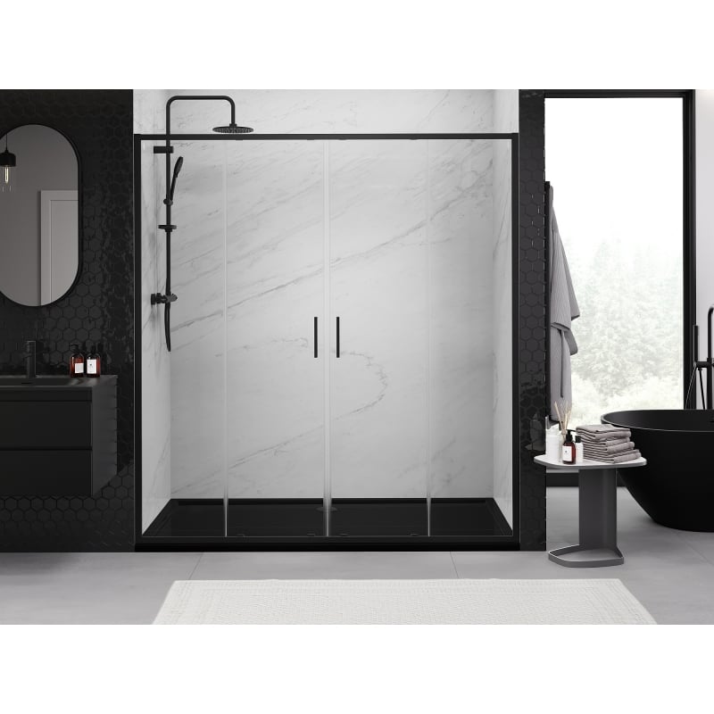Mexen Exo drzwi prysznicowe podwójne rozsuwane 200 cm, transparent, czarne - 8152-200-000-70-00