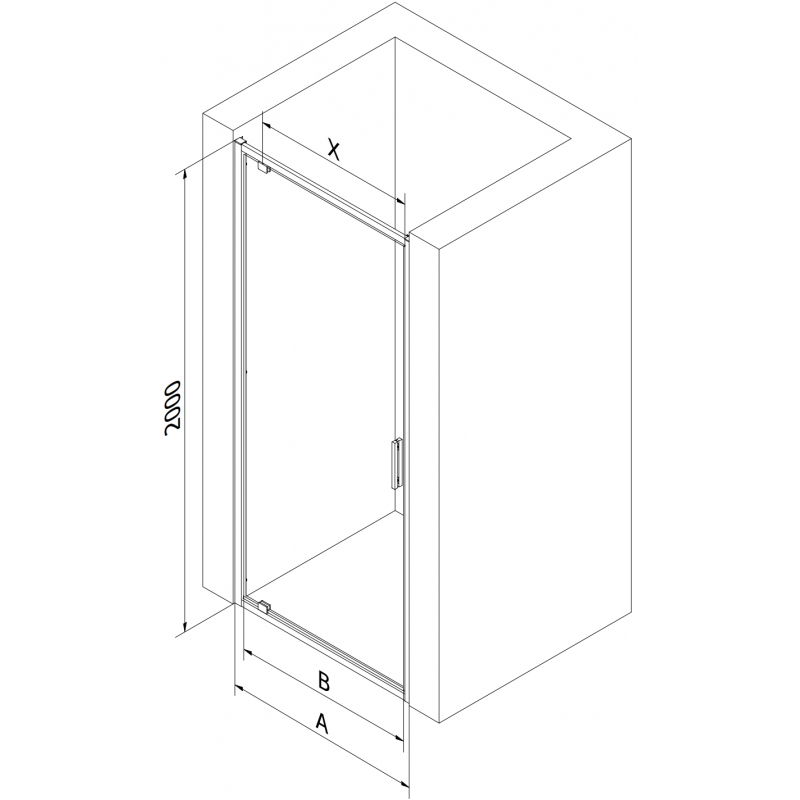 Mexen Exo drzwi prysznicowe uchylne 90 cm, transparent, czarne - 8181-090-000-70-00