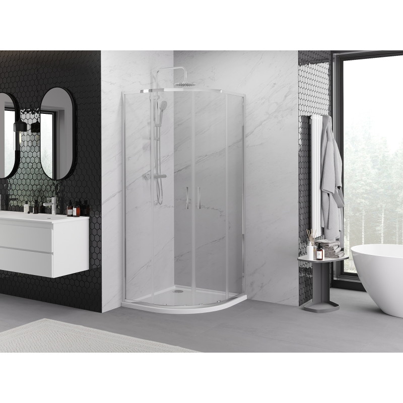 Mexen Exo-S Duo kabina prysznicowa półokrągła rozsuwana 80 x 80 cm, transparent, chrom - 8132-080-080-01-00