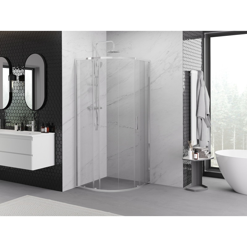 Mexen Exo-S Duo kabina prysznicowa półokrągła rozsuwana 80 x 80 cm, transparent, chrom - 8132-080-080-01-00