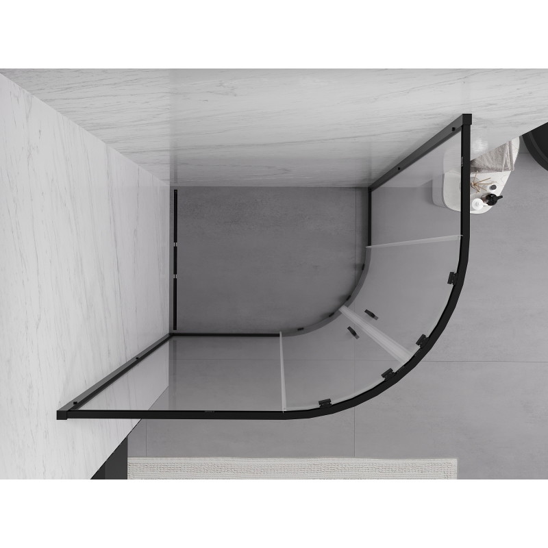 Mexen Exo-S Duo kabina prysznicowa półokrągła asymetryczna rozsuwana 90 x 80 cm, transparent, czarna - 8132-090-080-70-00