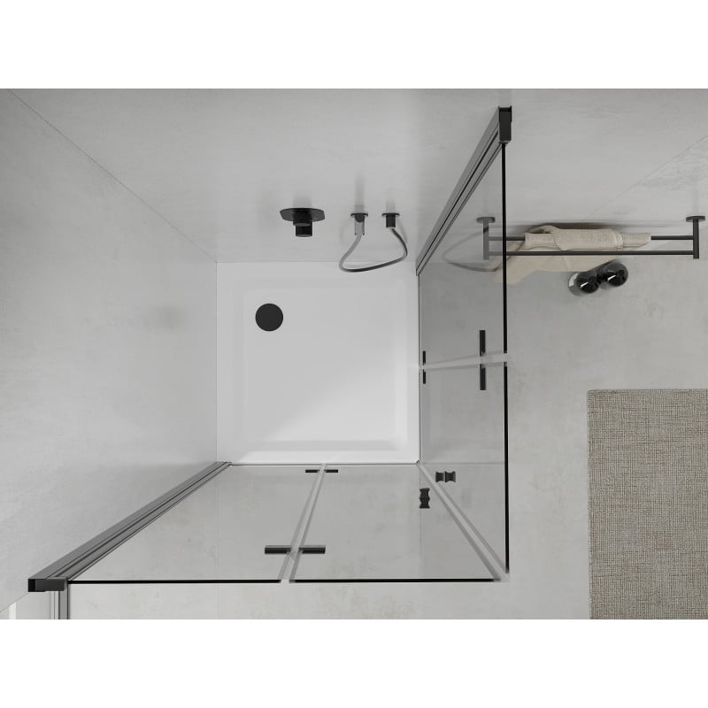 Mexen Lima Duo kabina prysznicowa składana 80 x 80 cm, transparent, czarna + brodzik Flat - 856-080-080-70-02-4010B