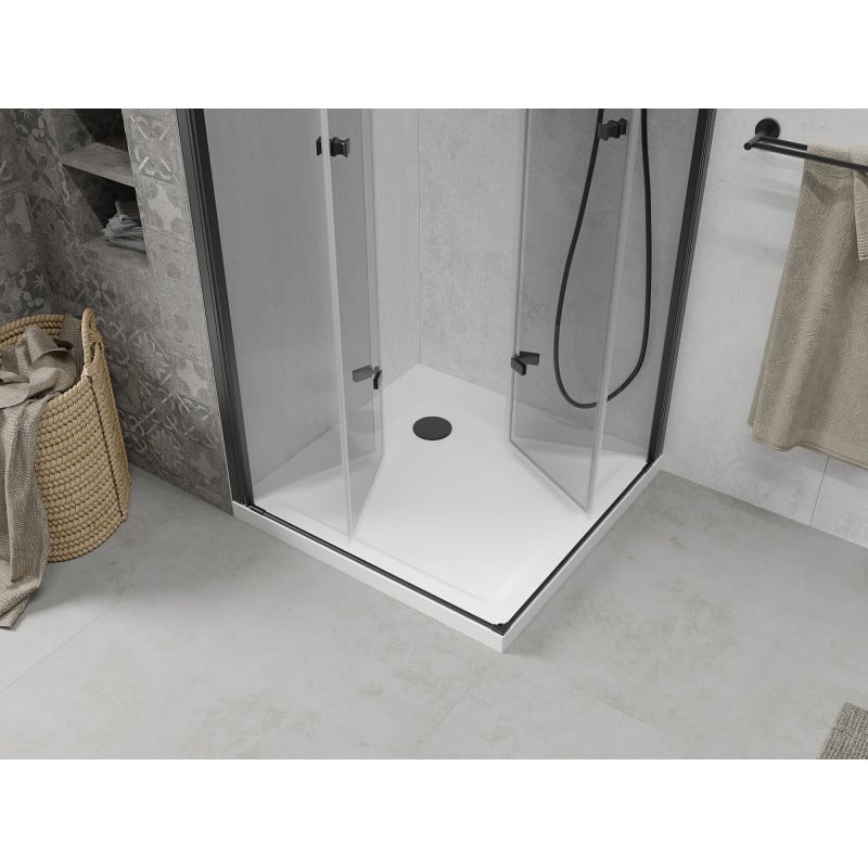 Mexen Lima Duo kabina prysznicowa składana 80 x 80 cm, transparent, czarna + brodzik Flat - 856-080-080-70-02-4010B