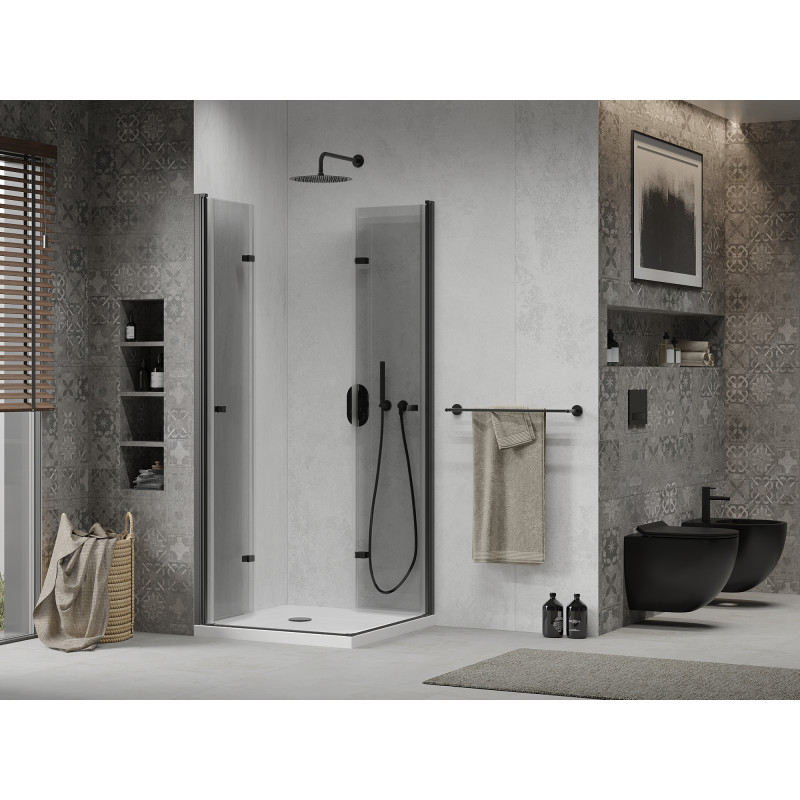 Mexen Lima Duo kabina prysznicowa składana 90 x 90 cm, transparent, czarna + brodzik Flat - 856-090-090-70-02-4010B