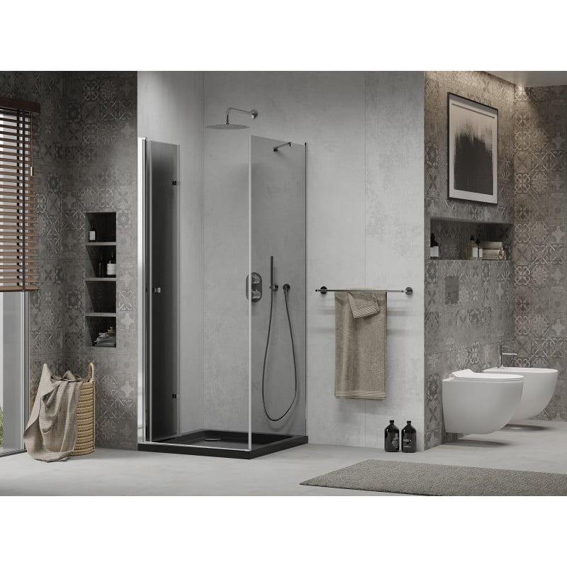 Mexen Lima kabina prysznicowa składana 80 x 80 cm, grafit, chrom + brodzik Flat, czarny - 856-080-080-01-40-4070
